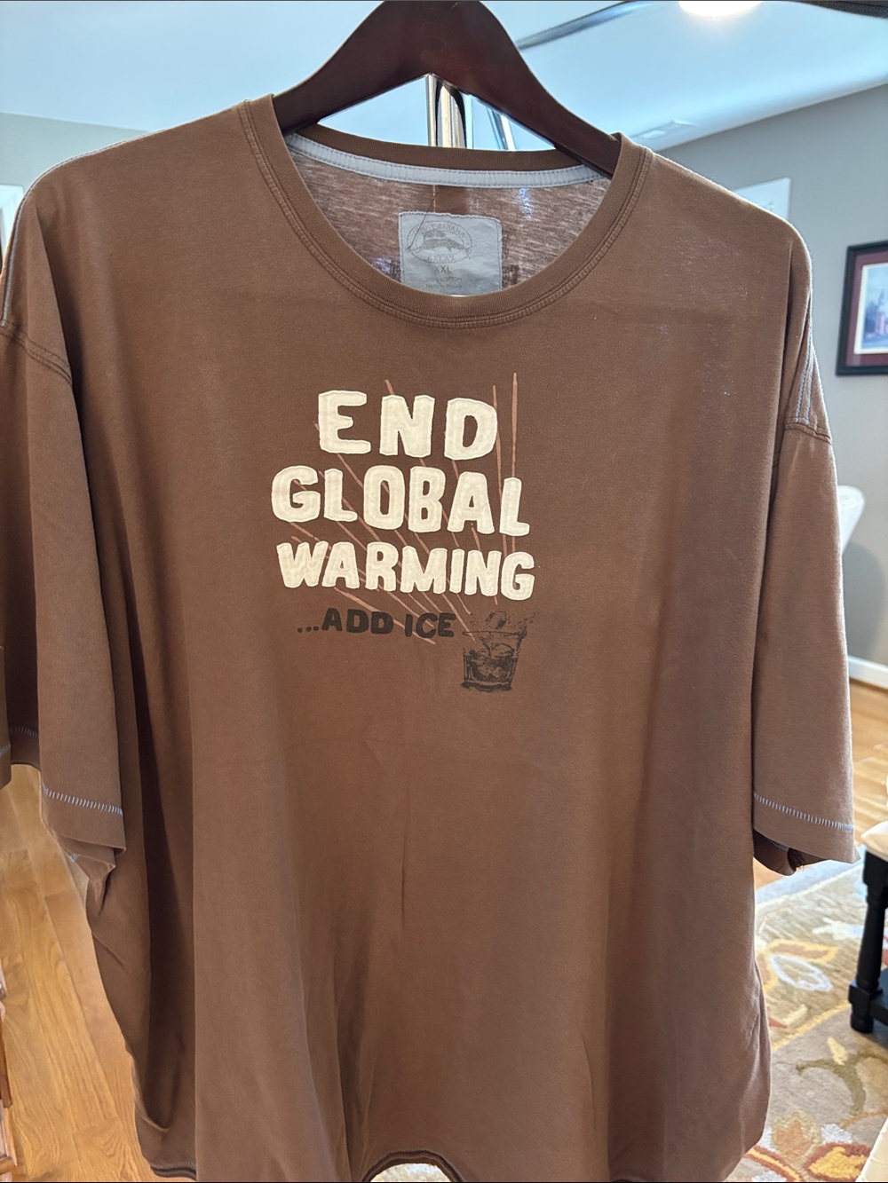 Tommy Bahama Brown Graphic Tee - "End Global Warming Add Ice” Bourbon/Wiskey Tee